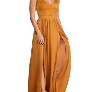 Windsor satin double slit dress